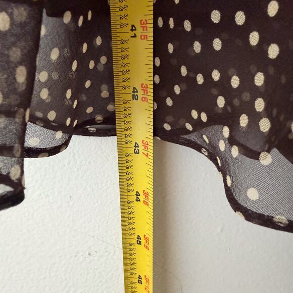 Adrianna Papell Silk Faux Wrap Dress Brown Polka Dot Pleated Sleeves Size 10 - Picture 10 of 10